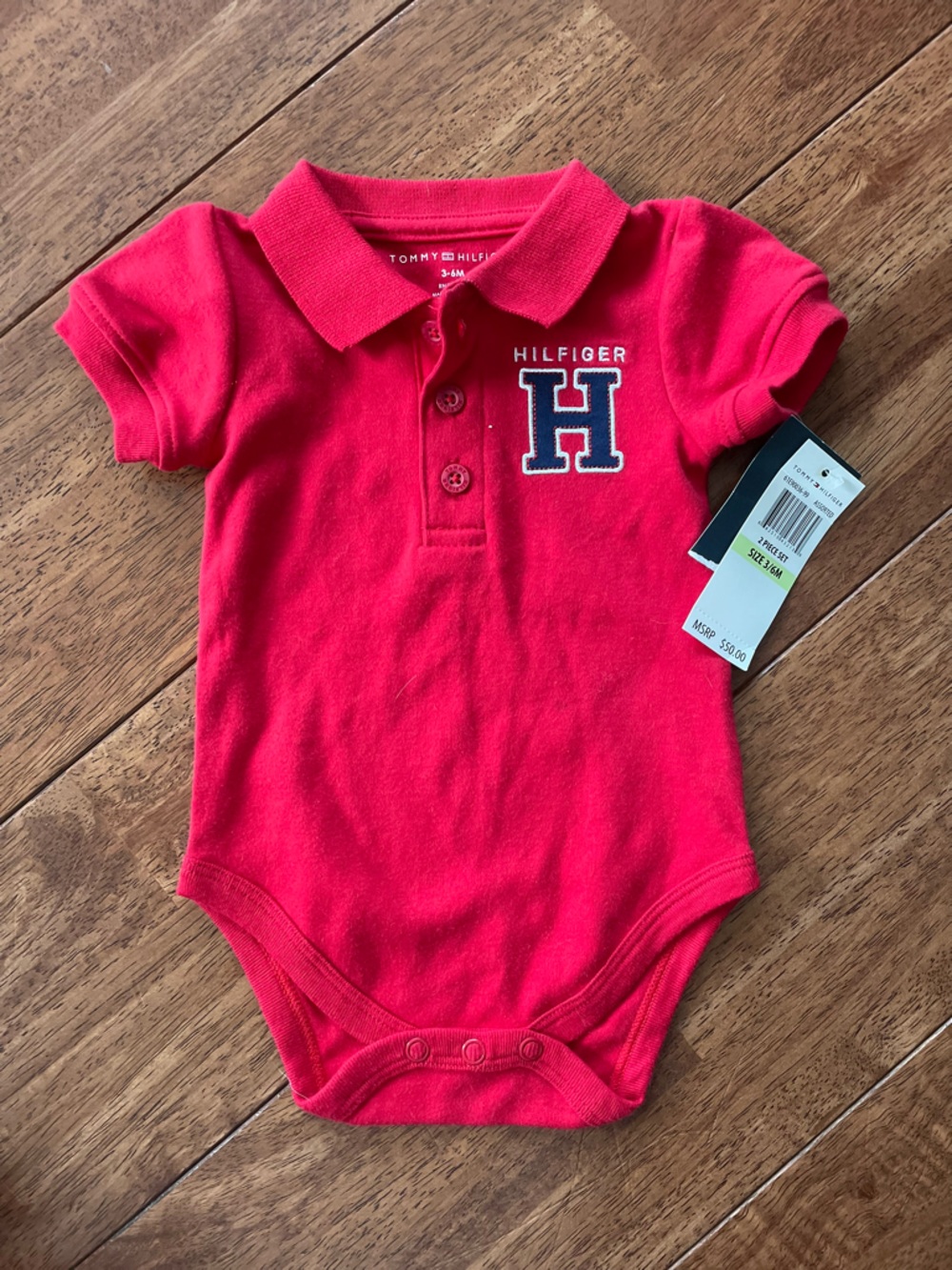Tommy Hilfiger Red Polo Bodysuit with Embroidered H
